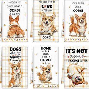 6 Pcs Corgi Kitchen Towels Gifts for Corgi Dog Lovers
